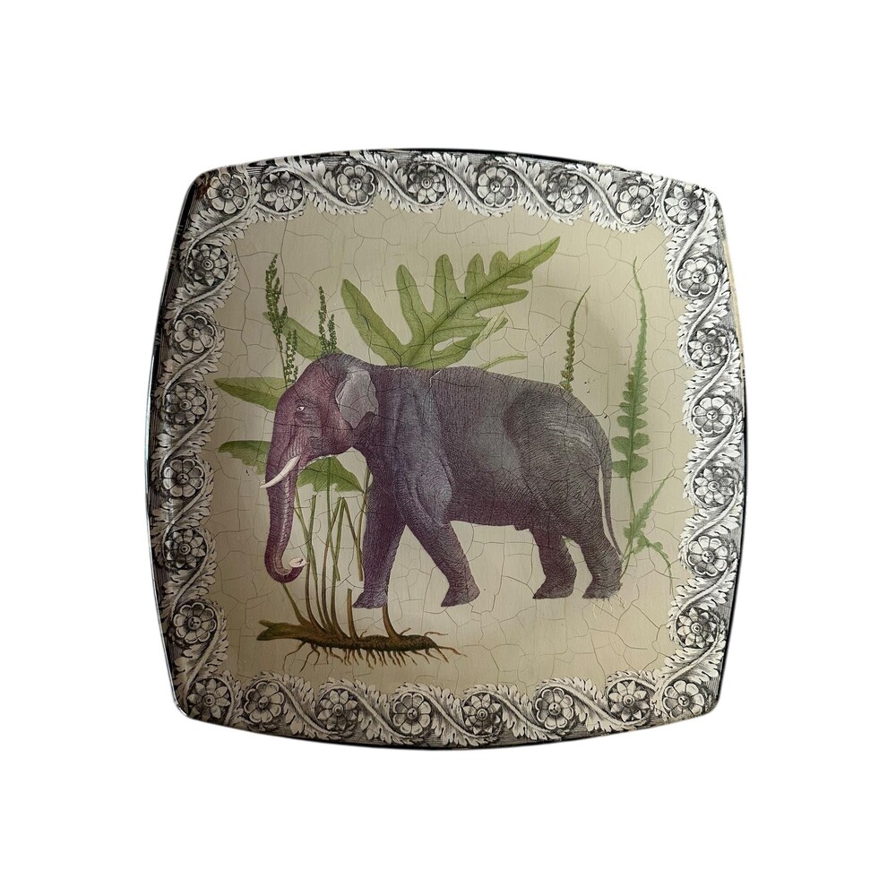 Vintage Pell Mell Palm Beach Elephant Decoupage Plate | Safari Botanical Decor